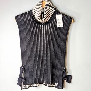 Dale Of Norway Pure Wool Black Cream  Turtleneck Ribbed Split Sweater Vest OS